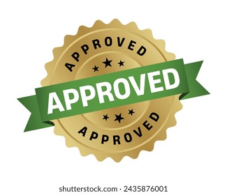 Gold Approved Stamp.Approved Round Sign With Ribbon