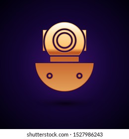 Gold Aqualung icon isolated on dark blue background. Diving helmet. Diving underwater equipment.  Vector Illustration