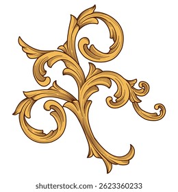 Gold arabesque floral ornament. Vintage filigree engraving swirl scroll decorative pattern element