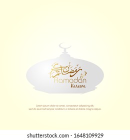 Gold arabic calligraphy with mosque silhouette. Ramadan kareem islamic design for greeting, card, poster, banner and background.