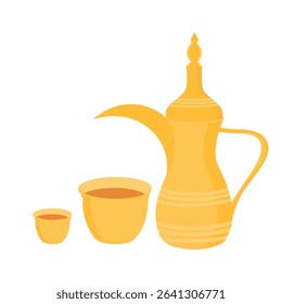 Gold Arabic Coffee Pot with Traditional Cup, Ideal for Ramadan, Eid, Middle Eastern Culture, Hospitality and Beverage Themed Designs