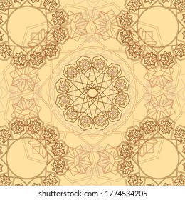 Gold arabic, muslim pattern  template. Islam ornament with mandala. 