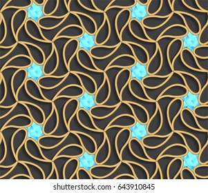 Gold Arabic pattern with blue diamond in vector illustration.Concept for decoration in greeting card in Arabic style