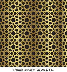 Gold Arabic pattern on black background. Elegant ornamental seamless design.