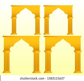 Gold Arabic Structure And Architecture. Islamic Structure Vector. Gold Islamic Background.
