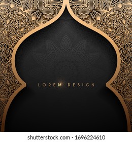 Gold arch with arabic pattern background