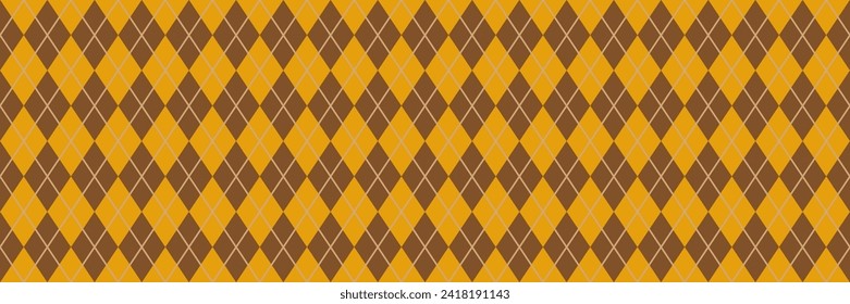 Gold Argyle Seamless Vektormuster. Gelbe und braune Diamanten mit fester Linie, die Druck wiederholen. Goldener Harlequin-Stil-Hintergrund.