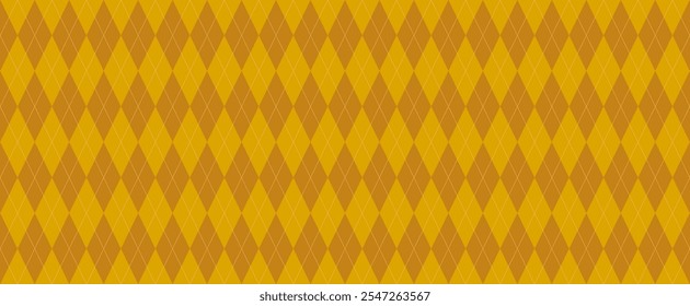 Gold Argyle Vector Pattern. Harlequin Background. Dark and Light Gold Diamonds with Gold Accent Lines. Seamless Pattern Tile.