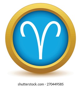 Gold Aries icon on a white background. Vector illustration