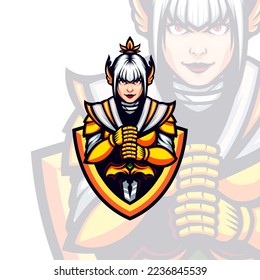 Gold Armored Knight Lady Empire Vector Mascot