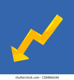 Gold arrow. Down arrow graphic. Golden flash. Electronic icon. Stock vector illustration. 