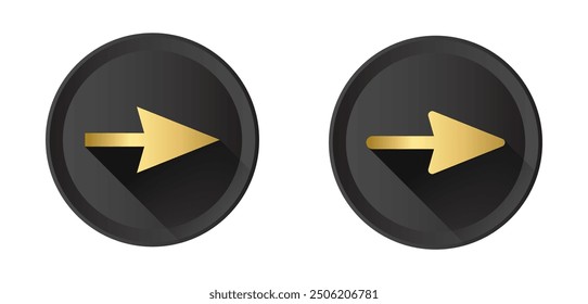Icono de flecha de oro en círculo sobre fondo blanco