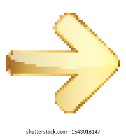 Gold Arrow to right in pixel art style. Vector illustration. Isolated Arrow in flat style