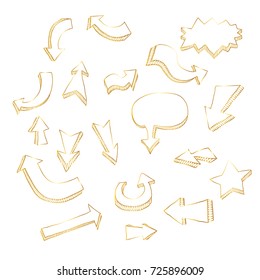 Gold arrow set. Hand drawn illustration.