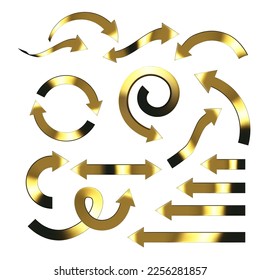 Gold arrow set isolated on white background. Vector arrow symbols.