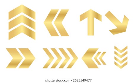 Gold Arrow Set vector icon golden gradient interface symbol for app, web and music digital illustration design. Application isolated flat digital sign collection isolated on white background
