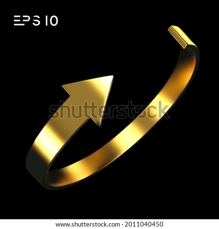 Gold arrow spin isolated on black background. Vector arrow button symbol. Vector illustration.