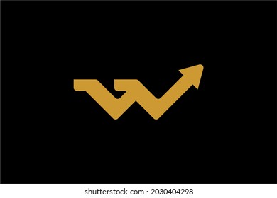 Diseño del logo de las flechas de oro. Signo de ilustración de reflexión. Símbolo abstracto de letra W. Icono de vector de flecha de contorno.