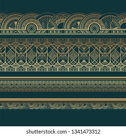 Gold art deco borders on dark turquoise background