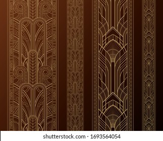 Gold art deco borders with ornament on dark background