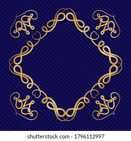 Gold art deco frame with ornament on blue background design of Retro decoration and gatsby theme Vector illustration
