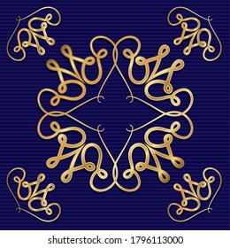 Gold art deco frame with ornament on blue background design of Retro decoration and gatsby theme Vector illustration