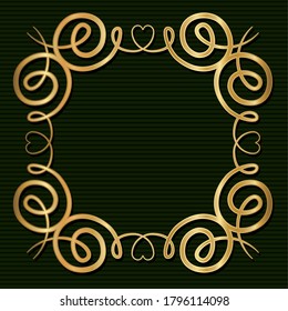 Gold art deco frame with ornament on green background design of Retro decoration and gatsby theme Vector illustration