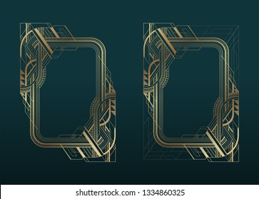 Gold art deco frames set on dark turquoise background