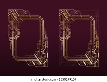 Gold art deco frames set on dark burgundy background