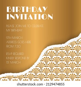 Gold Art Deco Great Gatsby Style Invitation Design with Pattern Ornaments