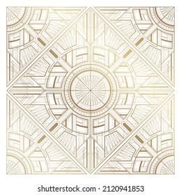 Gold art deco illustration with ornament on white background