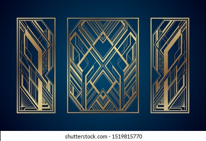 Gold Art Deco Panels On Dark Blue Background