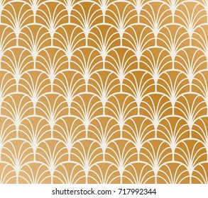 Gold Art Deco Pattern. Geometric Floral decorative texture. Vector Leaves stylish background. Abstract sea shell illustration.