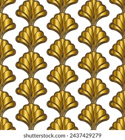 Gold Art Deco Seamless Repeat Pattern on White Background