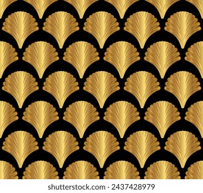 Gold Art Deco Style Seamless Repeat Pattern on Black Background