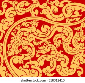 Gold art pattern on a red vector abstract background