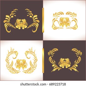  Gold artistic pages set. Decorative luxury greeting card or invitation template. Celebration background with golden ornament. Vector golden border for design template. 