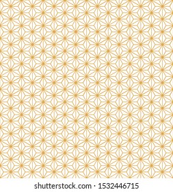 Gold Asanoha Japanese Hemp Leaves Decorative Pattern On White Background