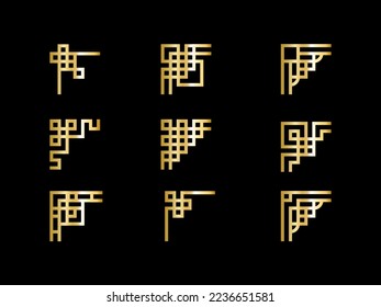 Gold Asian corners set  golden corners  golden on background. Golden luxury line vector illustration