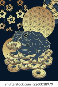 gold asian mythological toad, wish of luck and success
