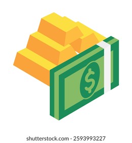 Gold Asset isometric 3d, mini illustration icon, use for modern concept, UI or UX kit, web and app development. related to business, finance, economy..