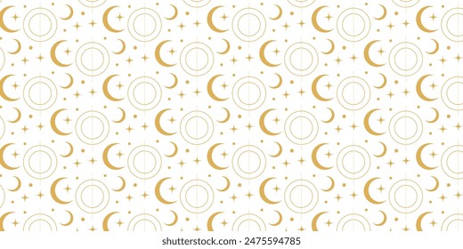 A gold astral pattern featuring gold astral symbols like suns and moons on a white backdrop. Perfect for astrology-themed products and designs.