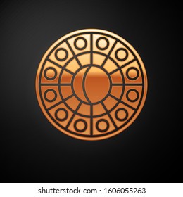 Gold Astrology horoscope circle with zodiac icon isolated on black background.  Vector Illustration