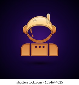 Gold Astronaut icon isolated on dark blue background.  Vector Illustration