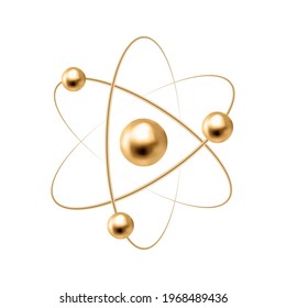 Gold Atom Isolated On White Background. Realistic Golden Molecule Sign. Science Symbol. Vector. - Shutterstock ID 1968489436