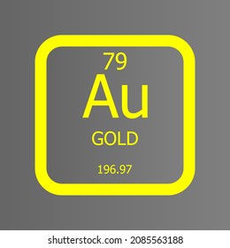 Gold Au Chemical Element vector illustration diagram, with atomic number and mass. Simple flat dark gradient design for education, lab, science class.