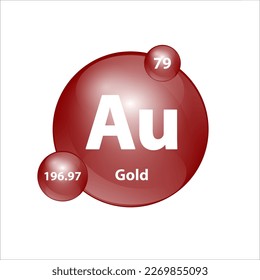 	
Gold, Auru (Au) Icon structure chemical element round shape circle brown easily. 3D Illustration vector. Chemical element of periodic table Sign with atomic number. Study in science for education. 