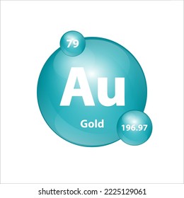 Gold, Aurum (Au) icon structure chemical element round shape circle green dark, blue. Chemical element of periodic table Sign with atomic number. Study in science for education. 3D Illustration vector