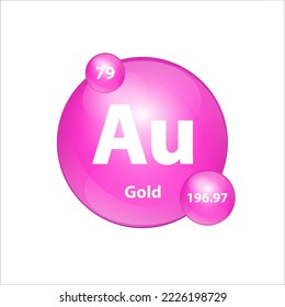Gold, Aurum (Au) icon structure chemical element round shape circle Pink. 3D Illustration vector. Chemical element of periodic table Sign with atomic number. Study in science for education. 
