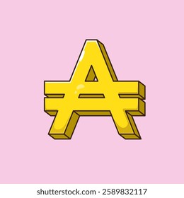 Gold Austral argentina currency icon and symbol illustration cartoon vector with flat style concept. Austral currency symbol